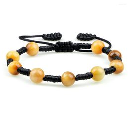 Strand Women Natural Yellow Tiger Eye Stone Handmade Stretch Braided Knot Adjustable Bracelet For Men Yoga Jewellery