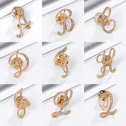 Women A-Z Letter Brooch Shiny Rhinestones Gold Colour English Capital Alphabet Metal Brooch Pins Lady Elegent Jewellery Accessories