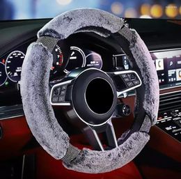 Steering Wheel Covers Universal 38cm Soft Plush Rhinestone Car Cover Interior Accessories Winter Warm Steering-Cover Car-styling