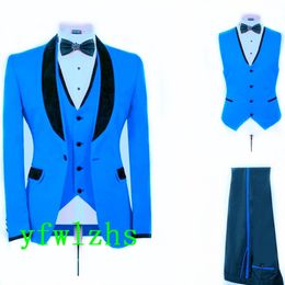 Handsome Groom Tuxedos One Button Man's Suits Shawl Lapel Groomsmen Wedding/Prom/Dinner Man Blazer Jacket Pants Vest Tie N0189