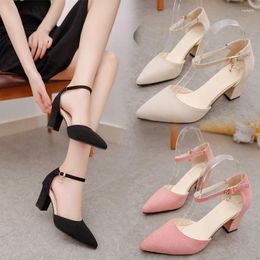 Sandals Womens Low Mid Square Heel Ankle Strap Sandal Office Ladies Pointed Toe Pumps Shoes
