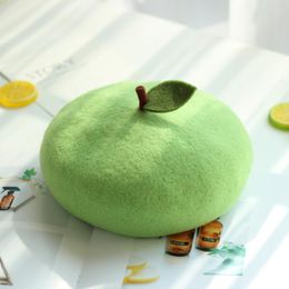 Berets Korean Fruit Pumpkin Hat Cute Soft Sister Small Leaf Painter Green Apple Woollen Beret