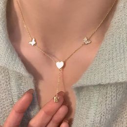 Pendant Necklaces Very Simple White Drop Glaze Metal Butterfly Necklace Women Fashion Thin Chain Jewelry Gifts