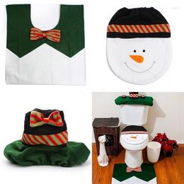 Toilet Seat Covers 2022 3pcs/set Snowman Christmas Bathroom Set Cover Rug Xmas Decoration Bath Mat Holder Closestool Lid