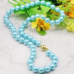 Chains Fashion 8mm Blue South Sea Shell Pearl Necklace Beads Jewellery Making Rope Chain Natural Stone 18INCH