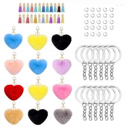 Keychains 12 Pcs Colorful Pom Poms Ball With 24 Pieces Open Jump Rings And Key Chains For Bag Car Charm Accessories