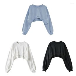 Women's Hoodies Women Long Sleeve Cropped Crop Top Sweatshirt Causal Loose Pullover Tops