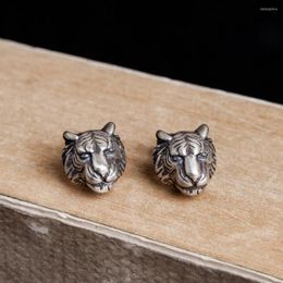 Stud Earrings Mens Real Solid Antique 925 Sterling Silver Tiger Unique Men's Animal Earring Piercing Jewellery
