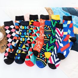 Men's Socks Korea Harajuku Fashion Cheque Street Pattern Argyle Colourful Skateboard Multi-color Stitching Hip Hop Gift