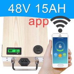 APP 48V 15AH Electric bike LiFePO4 Battery Pack Phone control Electric bicycle Scooter ebike Power 800W Wood