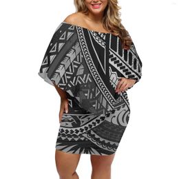 Casual Dresses Elegant Women Dress 2023 Summer Polynesian Traditional Tribes Tattoos Printing Clothing Off Shoulder Bat Sleeves Buttocks