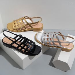 Sandals Women's Chunky Heel Open Toe Roman Shoes 2022 Gladiator Woven Thin Strap Hollow Beach Flat