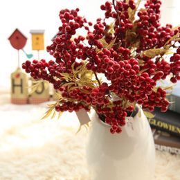 Decorative Flowers Artificial Pomegranate Fruit Berry DIY Christmas Decoration Accessories Red Cherry Stamen Wedding