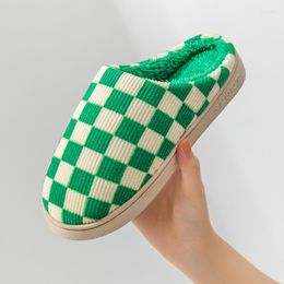 Slippers Novelty Plush For Women Home Chequered Fluffy Winter Warm Indoor Comfortable