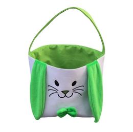 Easter Bag girls Favor bowtie Bunny Basket Cartoon Rabbit Long Ears Bucket Seersucker Easters Eggs hunt Bags Kids Party weding decoration Gift handbag