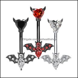 Body Arts 14G Bat Belly Button Ring Jewelry 316L Surgical Steel Bar Cz Navel Barbell Drop Delivery Health Beauty Tattoos Art Dh0Zv