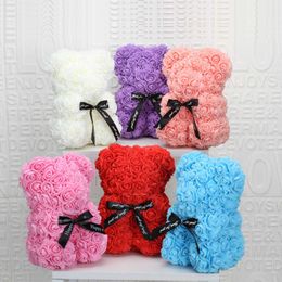 Dried Flowers Valentines Day Gift 25cm Red Rose Teddy Bear Soap Foam Artificial Flower Decoration Mother's Women Y2212