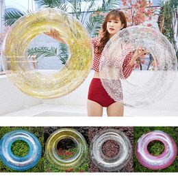 Life Vest Buoy Transparent Inflatable Swim Tube Glitter Raft Round Swim Ring for Summer Pool B99 T221214