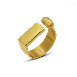 Wedding Rings Fashion Open Size Geometric Bar Shape Gold Ring Stainless Steel 18K Plated For Woman Female Jewellery