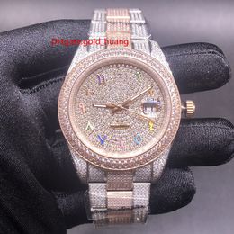 All Diamond Watch Automatic Mechanical Mens Watches 40MM Stainless Steel Wristwatches Classic Business Designer Wristwatch Silver-rose gold Color Arabic dial