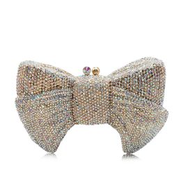 Luxury Handmade Rhinestone Bling Bow Crystal Hard Case Metal Ladies Diamond Purse Cute Handbag Clutch Evening Bag for Woman