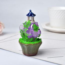 Decorative Figurines Natural Ore Mineral Amethyst Points Handmade Pavilion Healing Rieki Crystal Creative Landscape Ornaments For Home Decor