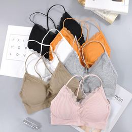 Yoga Outfit Push Up Bra Tube Top Women Brassiere Street Bralette Fitness Lace Thin Shoulder Strap Underwear Anti-light Shockproof