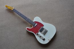 Left Handed Milk Yellow Body Electric Guitar With Rosewood Fretboard Chrome Hardware Red pickguard Provide Custom Service