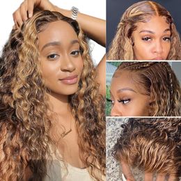Blonde Honey Deep Curly Hair Lace Front Wig Black Women Shiny Dot Curly Hair 13x4 Wig High Definition Transparent Synthetic