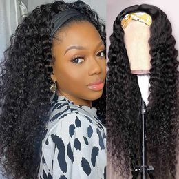 Lace Wigs Deep Wave Headband 100% Curly Human Hair Scarf Natural Color Glueless Full Machine Headbands for Women Water 221212