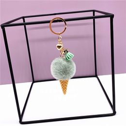 Ice Cream Keychain Cute Bag Cartoon Plush Pendant Sweet Cone Automobile Key Ring Hairball Creative Gift