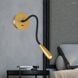 Wall Lamps Gooseneck 3W LED Bedroom Reading Lamp Fixture Adjustable Mounted Light Switch Warm White 3000K El Gold/Bronze