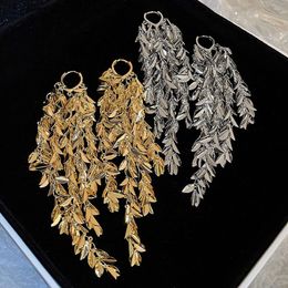 Dangle & Chandelier Punk Style Long Tassels Metal Leaf Drop Earrings For Women Contracted Personality Jewellery Accessories Gifts