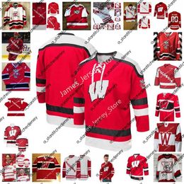 Wisconsin Badgers Hockey Jersey 16 Tarek Baker 17 Jake Martin 18 Owen Lindmark 19 Brock Caufield 20 Josh Ess 21