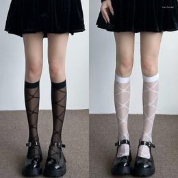 Women Socks Summer Thin Nylon Stockings Long Japanese Style Lolita Knee Plaid College JK Girls High