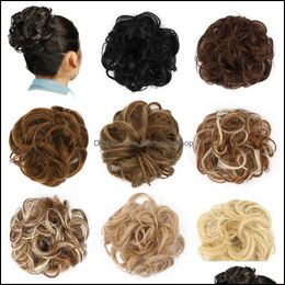Chignons Chignon Hair Bun Hairpiece Curly Scrunchie Extensions Blonde Brown Black Heat Resistant Synthetic For Women Pieces Drop Del Dh8He