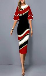 Plus -Size -Kleider 2021 Herbst Elegant Layered Bell Sleeve Evening Party Dress Ladies Chic Geometric Print Club 3xl 4xl 5xl2435863