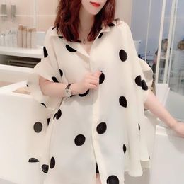 Women's Blouses Women Casual Short Sleeve Polka Dot Blouse Elegant Turn Down Collar Shirt Summer Printed Oversize Tunic Tops Female Blusa