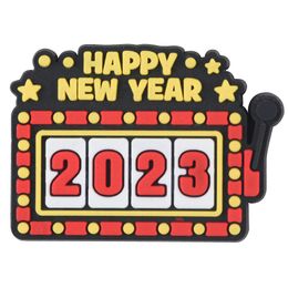 Welcome 2023 new kids cute cartoon charms custom clog croc PVC shoe lace decoration charmscustom wholesale vendor 2023 happy new year gift