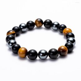 Strand Hematite Black Obsidian Tiger Eye Stones Beaded Stretch Bracelets Powerful Energy Men Women Jewellery 6mm 8mm 10mm Options