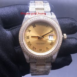 40MM All Diamond Watch Automatic Mechanical Mens Watches Stainless Steel Wristwatches Classic Business Designer Wristwatch Silver-yellow gold Gold dial