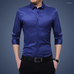 Men's Casual Shirts Plus Size 5XL Solid Business Formal Shirt For Men High Quality Silky Long Sleeve Mens Fashion Korean Dress Ropa Hombre