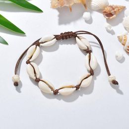 Strand Charm Bohemia Jewellery Hand-knitted Beaded Shells Bracelet Women Natural Shell Pearl Accessories Rope Bangles Adj Size Wristband