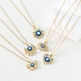 S3362 Fashion Jewelry Gold Plated Enamel Evil Eye Pendant Necklace Heart Sun Butterfly Blue Eyes Choker Necklaces