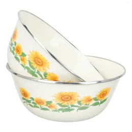 Bowls 2pcs Chinese Style Enamel Mixing Enamelware Salad Soup Basin Cereal Serving Containers Nesting Noodle Dessert Prep