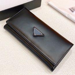 Women Bag Wallet Clutch Black Genuine Leather Coin Purse Credit Card Package Flap Hasp Triangle Decoration Two Fold Interior Zip P356T