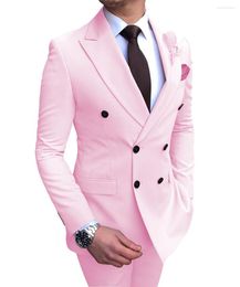 Men's Suits 2022 Pink Formal Tuxedo Men's 2Pcs Jacket Pants Double-Breasted Peaked Lapel Slim Fit Blazer Trousers For Wedding Clothing