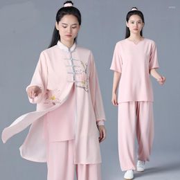 Ethnic Clothing Pink Tai Chi Uniform Morning Sports Martail Arts Clothes Performance Costumes Outfit Ji Exercise Casual Suit TA2072