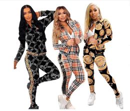 luxury womens tracksuits designer baggy jackets with long pants V Full Geometric print long-sleeved zipper jacket elastic waist Joggerl trousers sports wear