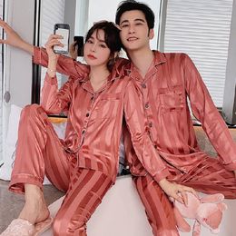 Men's Sleepwear Winter Silk Satin Couple Pajamas For Men Women Long Sleeve Sleep Tops Men's Pjs Clothes Pijamas Home Suits